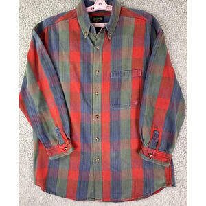 Specialty Collection mens L red blue green plaid cotton shirt button down